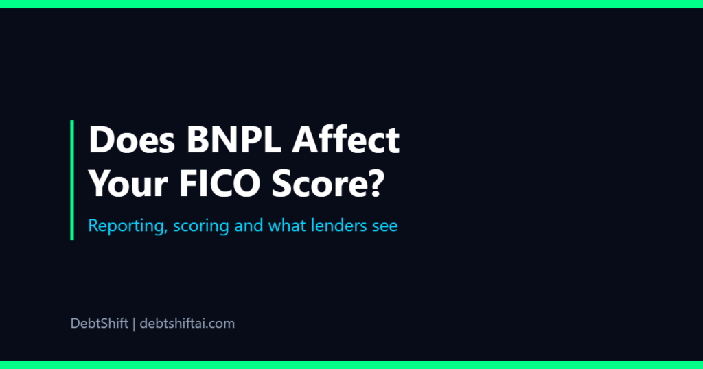 Dark graphic showing buy now pay later and a credit score