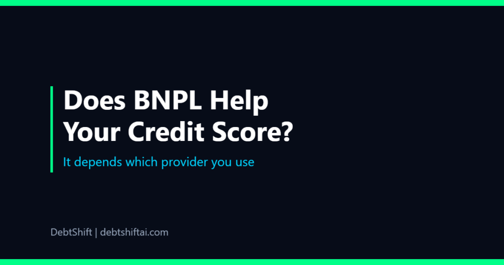 Dark graphic showing buy now pay later and a UK credit file