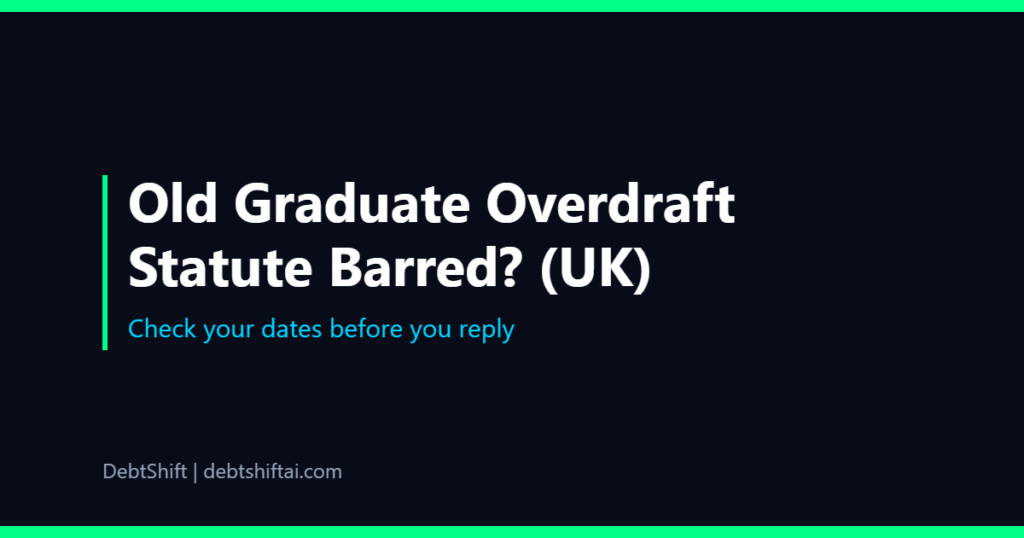 Dark graphic of an old overdraft letter beside a six-year calendar