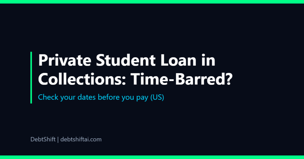 Dark graphic of an old student loan letter with a calendar and a stopped clock