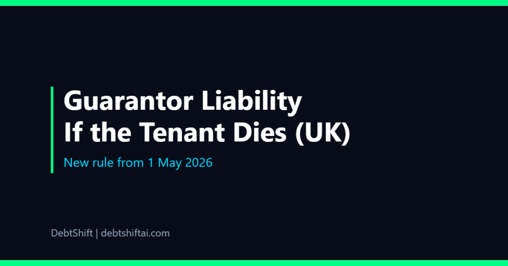 Dark graphic of a house key and a document showing a rent guarantee and a calendar date